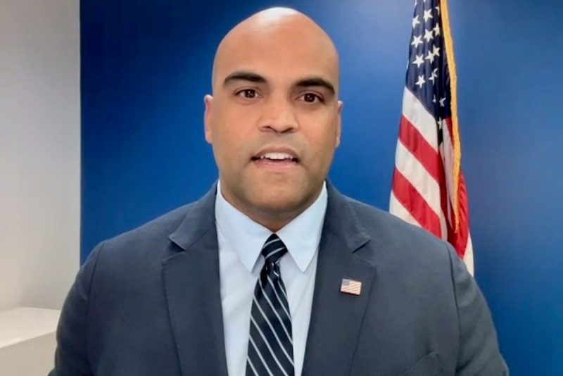 Colin Allred speaks during campaign event