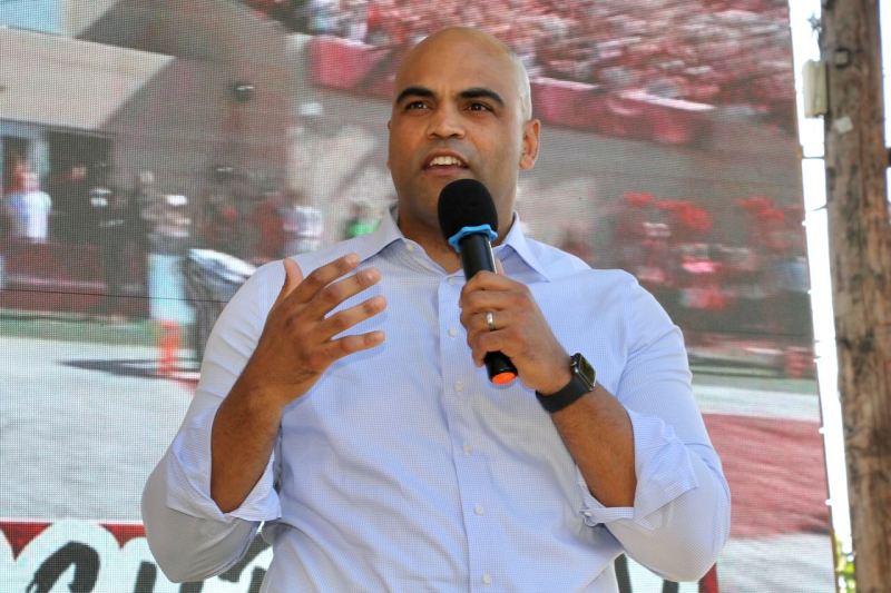 Colin Allred on stage in Round Rock