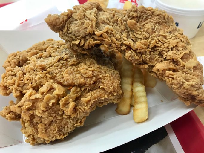 Crispy deep fried chicken and fries