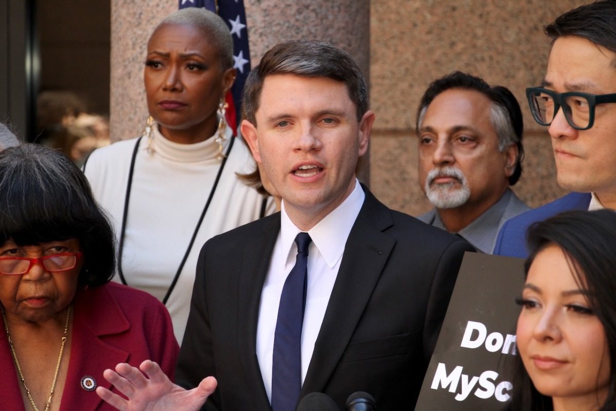 Rep. James Talarico speaking at press conference