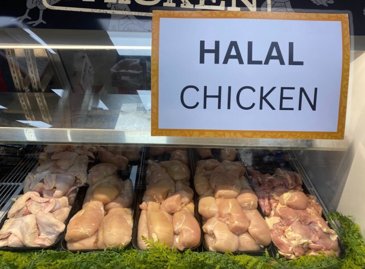The meat counter in a halal market